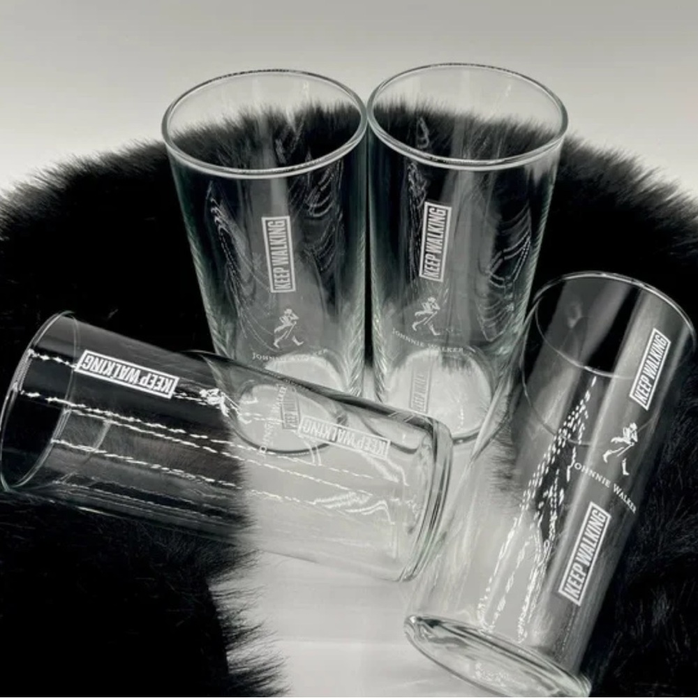 Johnnie Walker Keep Walking Highball Glasses White Logo Set Of 4 *New